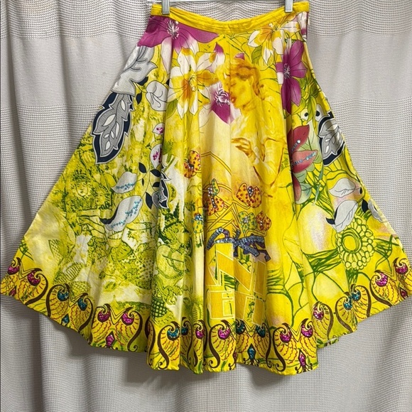 Manuela Moore Circle Floral Yellow Skirt SZ M w beading and sequins novelty EUC - Picture 1 of 8